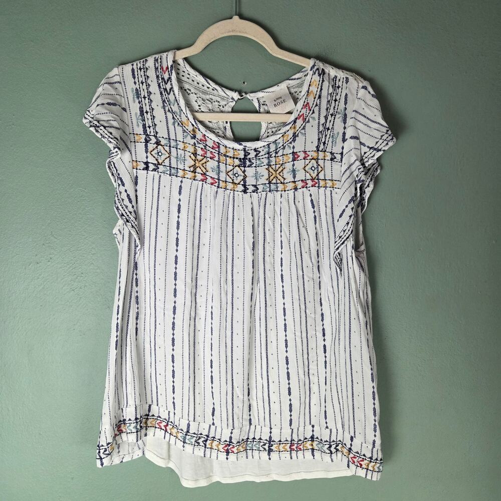 Knox Rose Womens XXL Flutter Sleeve Embroidered Top Multicolored Lace Bohemian